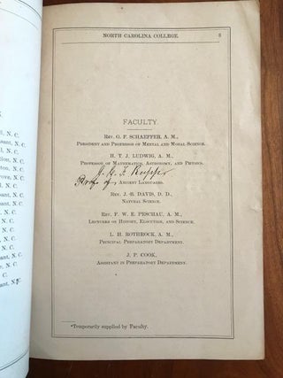 1884 Catalogue of North Carolina College, Mount Pleasant, North Carolina