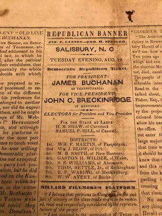 REPUBLICAN BANNER Newspaper. Volume 4, Number 10. Salisbury, North Carolina, Tuesday, August 19, 1856.