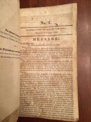 Sammelband of 23 North Carolina History Pamphlets, 1831-1841, including topics including Railroads, Schools and the Mecklenburg Declaration of Independence.