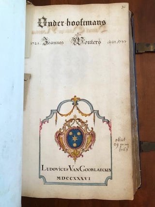 Dutch 18th-Century Hand Illuminated Genealogy Manuscript Book with Coats of Arms