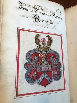 Dutch 18th-Century Hand Illuminated Genealogy Manuscript Book with Coats of Arms