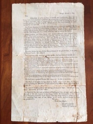 Item #100081 1803 Stokes County NORTH CAROLINA Unrecorded BROADSIDE regarding the Louisiana Purchase
