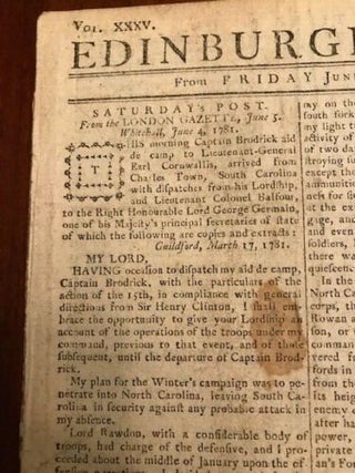 Battle Guilford Courthouse Revolutionary War 1781 Edinburgh Advertiser Newspaper