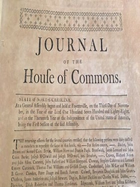 Journal of the House of Commons. State of North Carolina, together with, Journal of the Senate. State of North Carolina