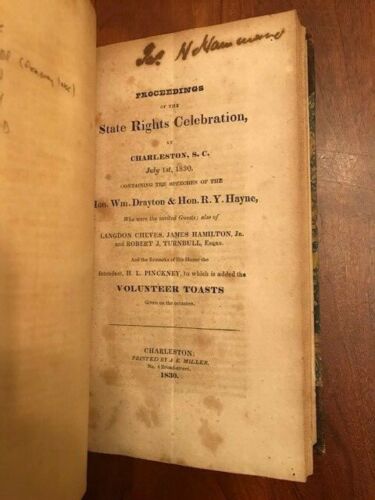 Item #100230 Lot of 4 States Rights Pamphlets bound together and signed by South Carolina Governor and U.S. Legislator, James Henry Hammond.