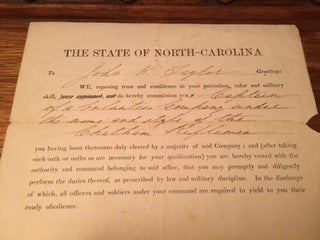1861 Confederate Military Commission for John W. Taylor appointing him Captain of Volunteer Company Chatham Riflemen SIGNED by North Carolina Civil War Governor John Ellis