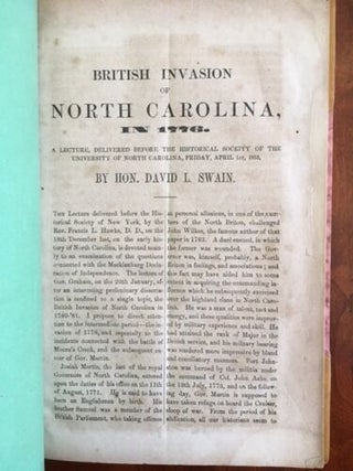 British Invasion of North Carolina, in 1776 : a lecture, delivered before the Historical Society of the University of North Carolina, Friday, April 1st, 1853