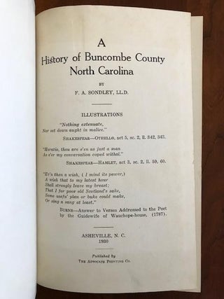 A History of Buncombe County North Carolina In Two Volumes