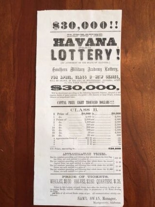 Item #100395 30,000!! Improved Havana Lottery! [By Authority of the State of Alabama] Southern...