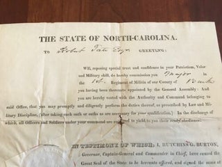 1825 State of North Carolina Commission of Robert Tate as Major of the 1st Regiment of Militia of Burke County