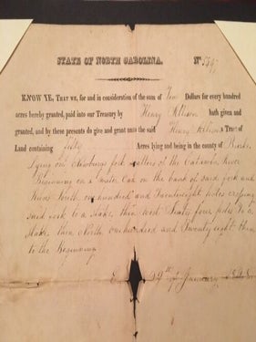 1830 North Carolina Land Grant Gov Montfort STOKES Catawba River Wilkes, Indians