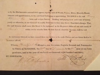 1830 North Carolina Land Grant Gov Montfort STOKES Catawba River Wilkes, Indians