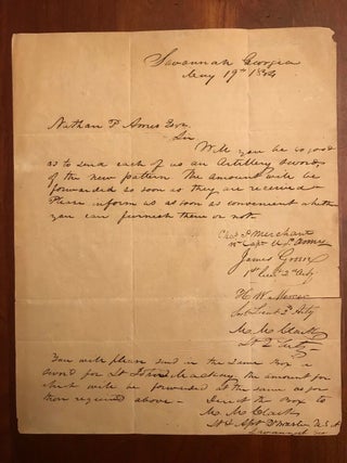 Item #100514 1834 Savannah GEORGIA Letter to Nathan AMES Requesting Artillery Swords, WEAPONS