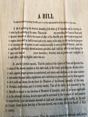 A Bill to Alter the Mode of Electing Sheriffs, and to Vest the Right Thereof in the Free People of This State.
