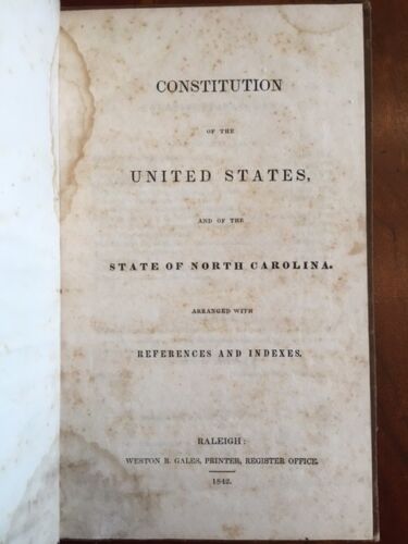 Item #100521 Constitution of the United States : and of the State of North Carolina : arranged with references and indexes.