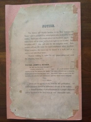 NORTH CAROLINA IN THE WAR BETWEEN THE STATES. PART 1 BY JOHN A. SLOAN, LATE CAPTAIN OF CO. B, 27TH NORTH CAROLINA REGIMENT, ARMY OF NORTHERN VIRGINIA