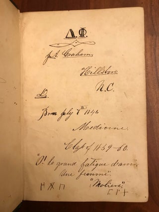 Autograph Album of University of North Carolina (Chapel Hill) Students, 1858-1860. Including Future Civil War Confederate Soldiers, Robert Johnston, Henry K. Burgwyn and many more...