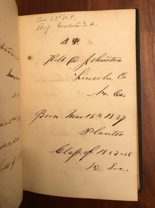 Autograph Album of University of North Carolina (Chapel Hill) Students, 1858-1860. Including Future Civil War Confederate Soldiers, Robert Johnston, Henry K. Burgwyn and many more...