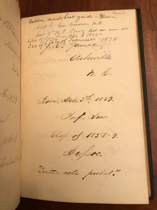 Autograph Album of University of North Carolina (Chapel Hill) Students, 1858-1860. Including Future Civil War Confederate Soldiers, Robert Johnston, Henry K. Burgwyn and many more...