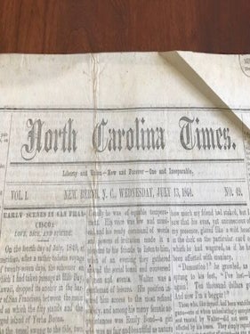 1864 North Carolina Times CIVIL WAR Newspaper expressing Support of LINCOLN, New Bern