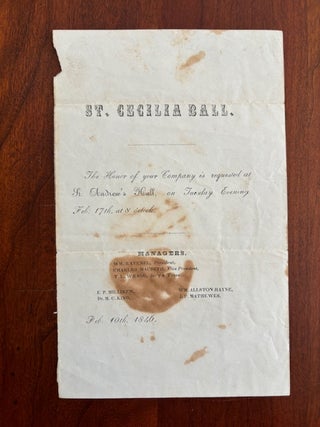Item #101144 Invitation to the St. Cecilia Ball, February 17, 1846. Saint Andrews Society