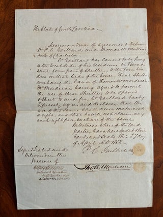 Item #101156 Document of Agreement between P.C. Gaillard, M.D. and Thomas W. Mordicai, both of...