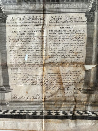 1826 South Carolina Masonic Document, Promotion to Royal Arch Mason.