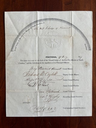 Item #101190 Partial printed document completed in handwritten script and signatures of Principal...