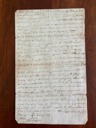 Item #101207 Land Deed to Harrison Lucas from James Fordham, February 6, 1797, Liberty County,...