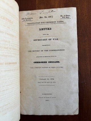 Georgia Governor Wilson Lumpkin's Personal Copy of 20th US Congress Pamphlets, with many pertaining to Cherokee Indians Land Deals and Government (and much more)