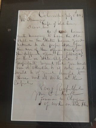 ALS from C.E. Kirk, Foreman in Charge of Work on State House (South Carolina) regarding Request to Have the Old Bell from The State House Restored and Put in Use in the State Capitol During the Reconstruction Era.