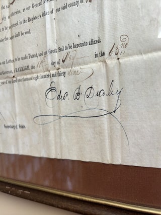 1839 Bladen County NORTH CAROLINA, Cheshire Family Land Grant, SIGNED by NC Gov Edward DUDLEY. Bearford Swamp Land.