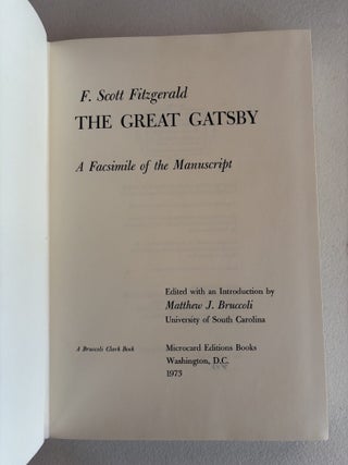 The Great Gatsby: A Facsimile of the Manuscript