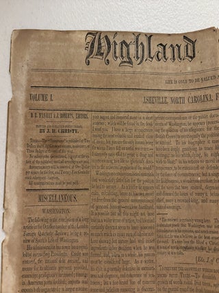 Highland Messenger : Volume 1 Asheville, North Carolina, Friday Morning, December 3, 1840.